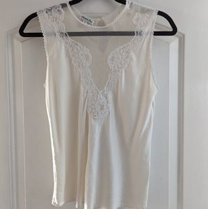White Christian Dior Silk Lace Blouse Tank